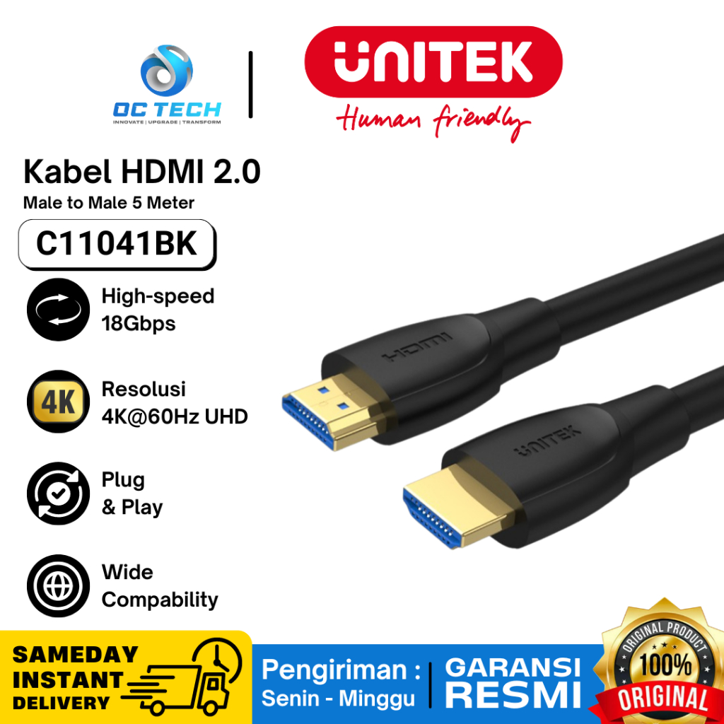 รองรับสาย HDMI 2.0 4K 60Hz Ultra HD HDMI 5 เมตร Unitek C-11041BK Unitek C11041BK เดิม