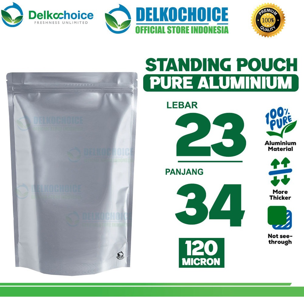 กระเป๋ายืน PURE ALUMINIUM Silver Alu Foil Food Packaging 23x24cm Delkochoice
