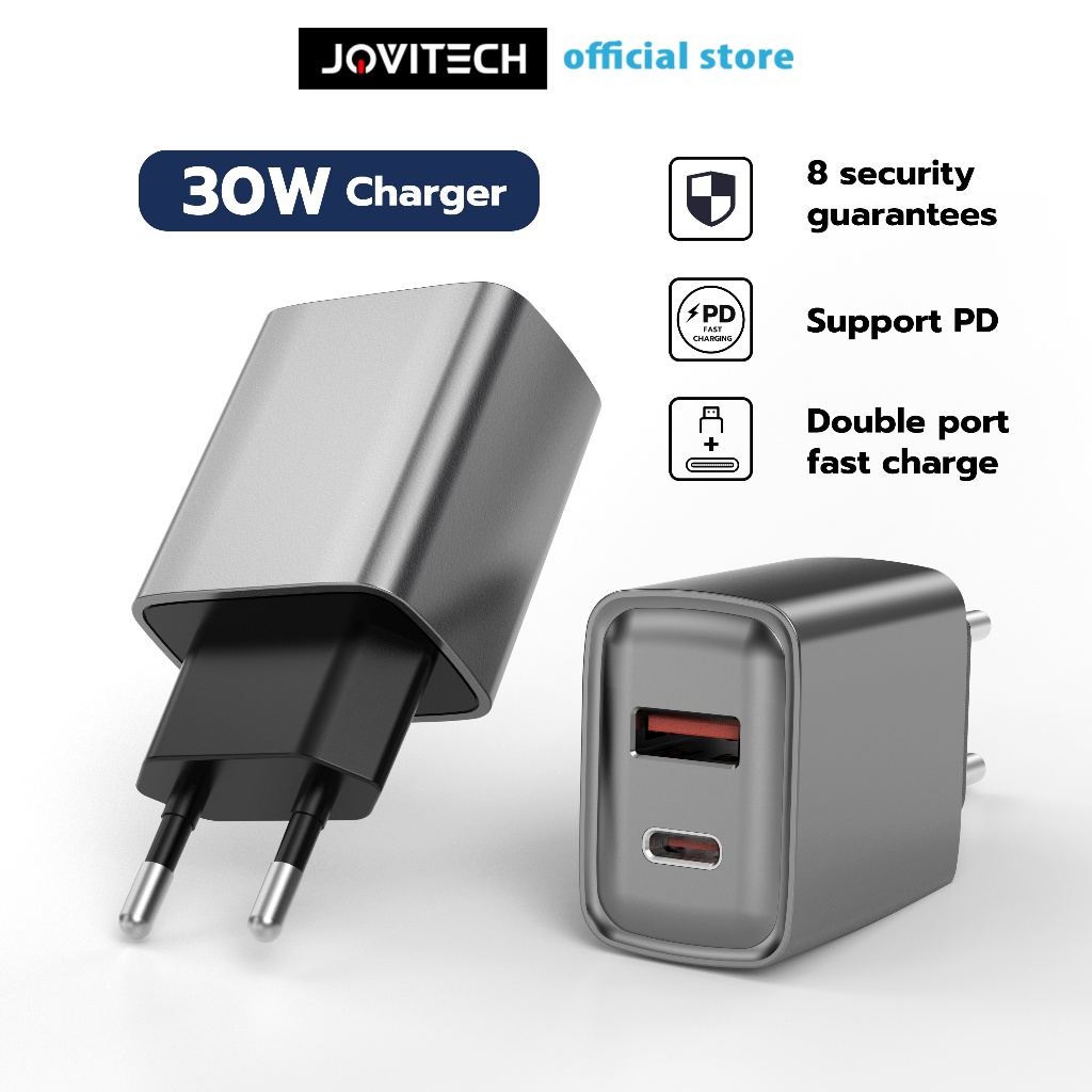 Jovitech 30W Dual Port Charger Adapter Type-C + USB Fast Charging iOS Android - CA02