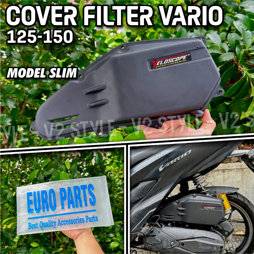 Honda VARIO FILTER COVER SLIM รุ่นต้นฉบับ EUROPARTS หนา ABS PREMIUM + VELOSCOPE EMBLEM ป้องกันกล่องก