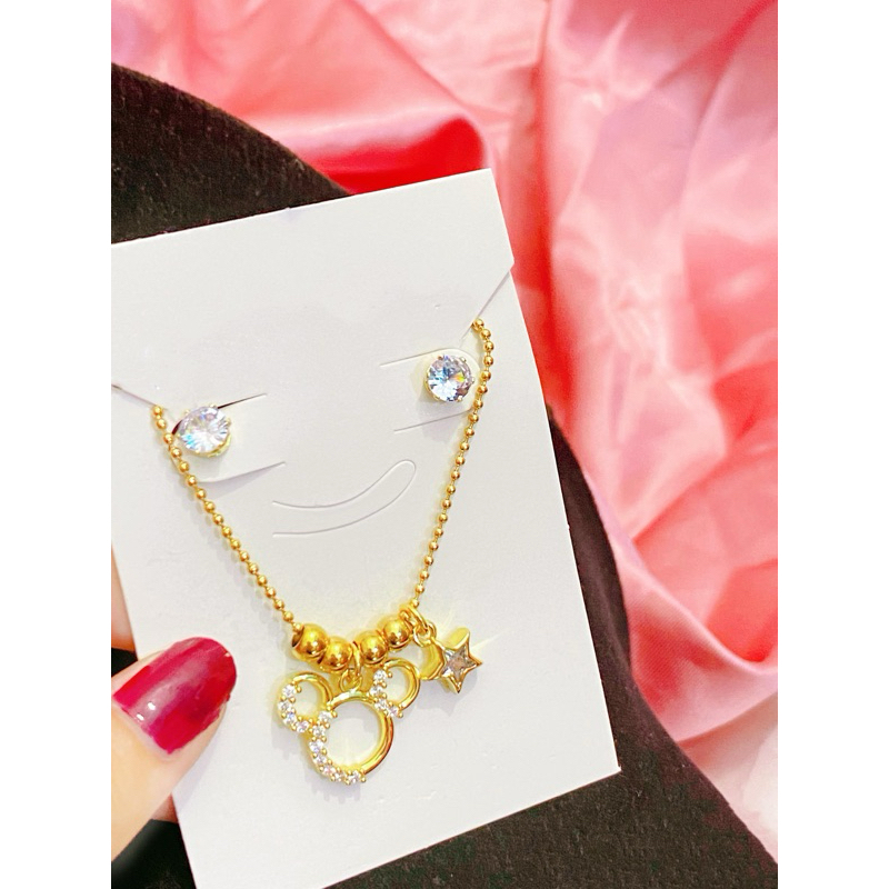 สร้อยคอมิกกี้รุ่นลูกอัญมณีและต่างหูสวยๆ KST1