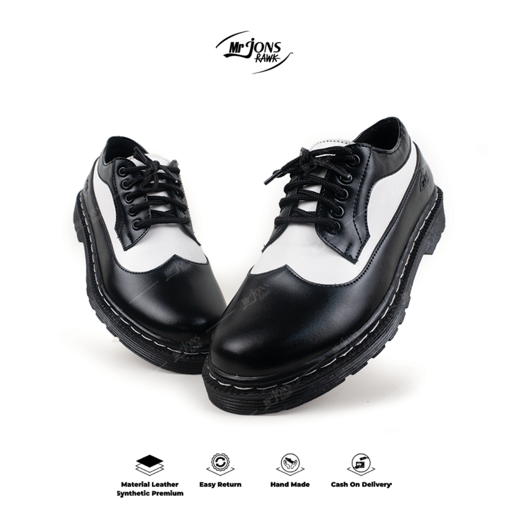 นาย.โจนส์อว์ค เป็นทางการ - รองเท้าออกซ์ฟอร์ดอย่างเป็นทางการของผู้ชายและผู้หญิงรุ่นบูตต่ํา 5 หลุมสีดําและสีขาว