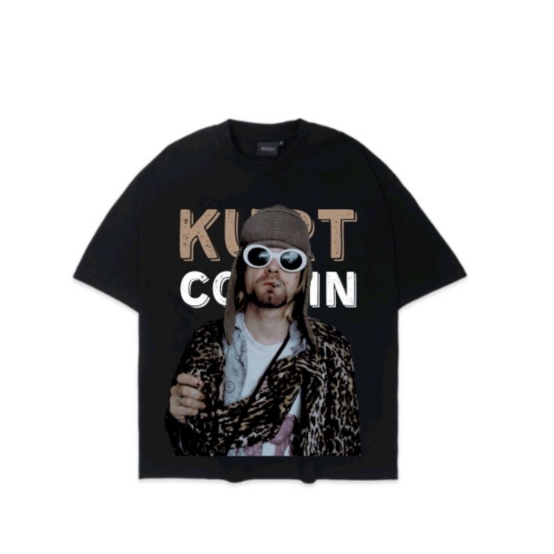 เสื้อยืดโอเวอร์ไซส์ Kurt Cobain SMOKE ผ้าฝ้ายหนัก สีดํา