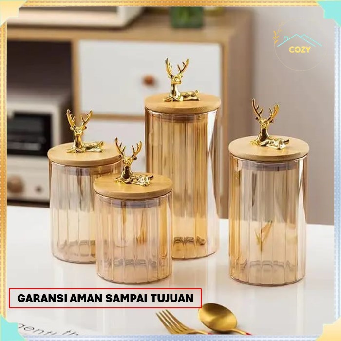 GOLD DEER JARS ขวดแก้ว + SPOON Luxury Airtight Eid Jars 4 ขนาด Othello Living Jars ROUND CAKE JARS