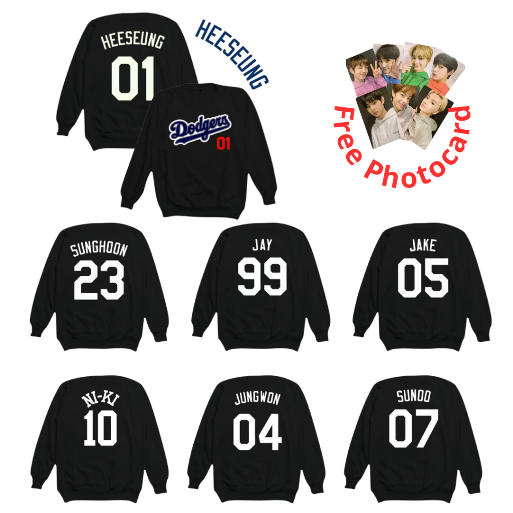 Hitam Hoodie enhipen สกรีนการพิมพ์ dodgers เบสบอลหมายเลข jay jake jungwon sunoo sunghoon heesung nik