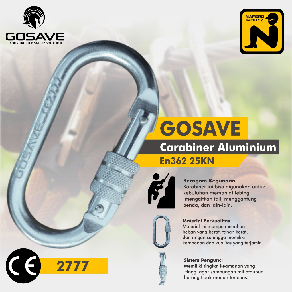 Carabiner Pro Oval Screw เหล็กชุบสังกะสี EN362 25KN สายรัดนิรภัย