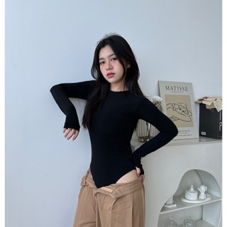 SomethingSweet - Ashley Bodysuit Wanita l Atasan Wanita l Bodysuit Basic Lengan Panjang l Leher Bulat Wanita l Hijab Friendly l Kaos Spandex Long Sleeve Polos