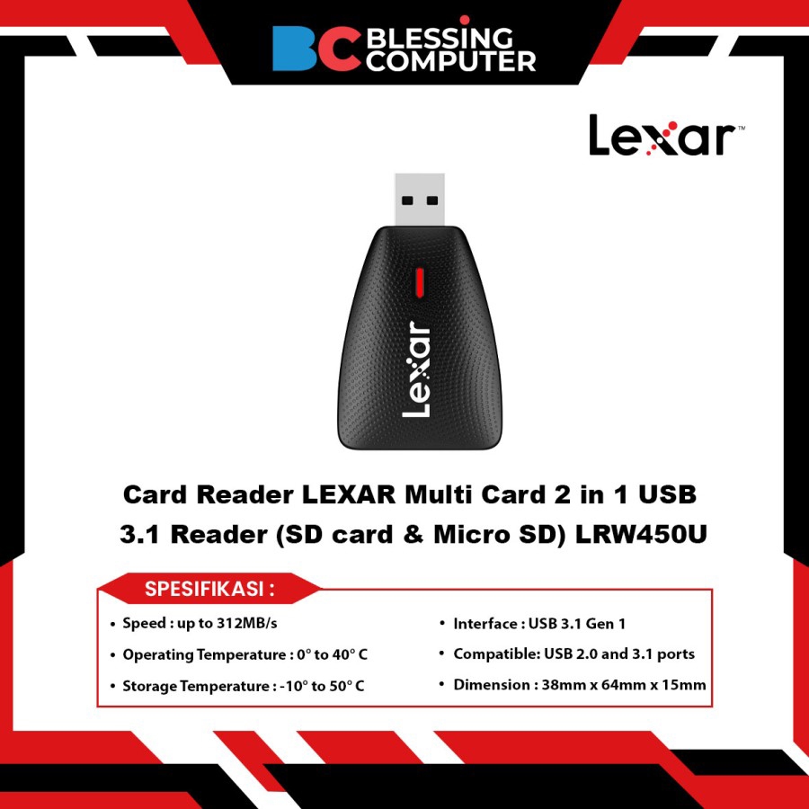 เครื่องอ่านการ์ด LEXAR Multi Card 2 in 1 USB 3.1 Reader (SD card & Micro SD) LRW450U