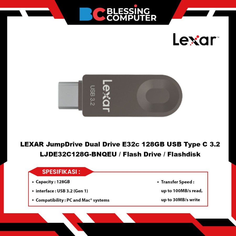 LEXAR JumpDrive Dual Drive E32c 128GB USB Type C 3.2 LJDE32C128G-BNQEU / แฟลชไดรฟ์ / แฟลชดิสก์
