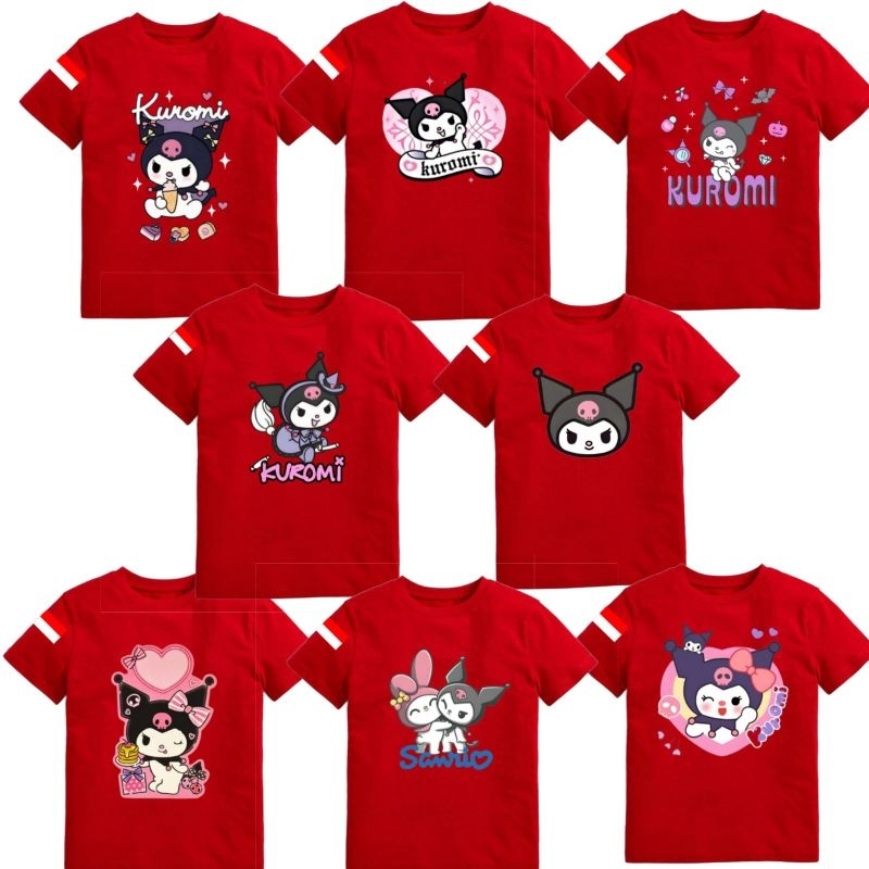 Merah Lilishop kuromii เสื้อยืดเด็กผู้หญิงสีแดง August edition โลโก้ธง Material TC Combed 28s