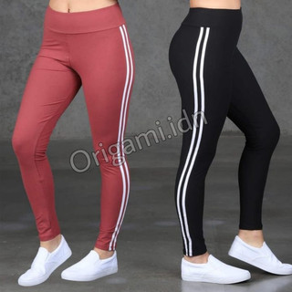 Celana Legging Wanita Motif Garis 2 Lejing Olahraga Wanita