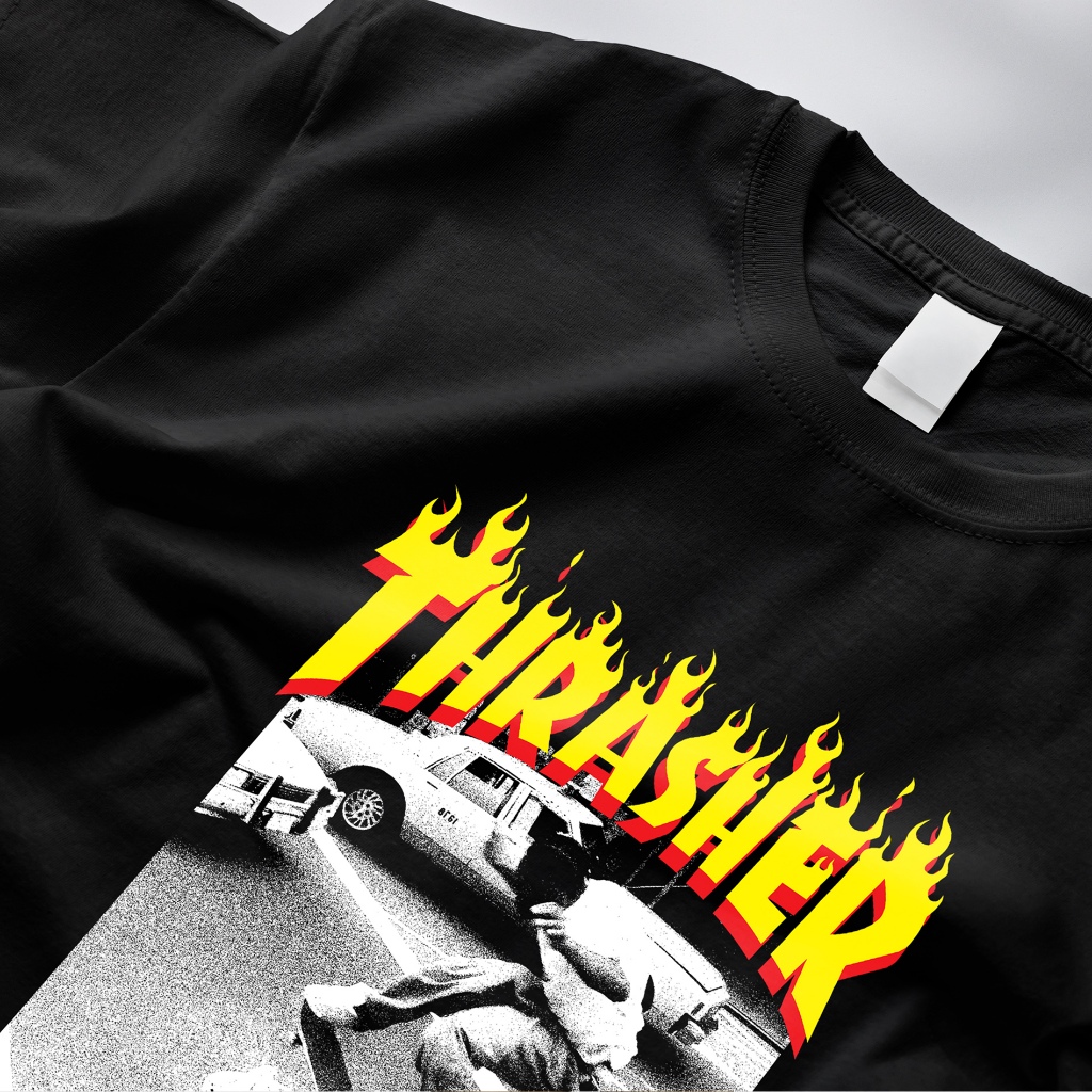 เสื้อยืดสเก็ตบอร์ดเสื้อยืด Thrasher 5-0 Grind Unisex ผู้ชายผู้หญิงหวี 24s DTF หน้าจอการพิมพ์