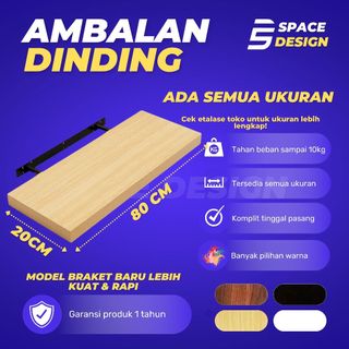 rak ambalan dinding minimalis 80cm x 20cm buku kayu tempel kosmetik kamar mandi serbaguna dapur