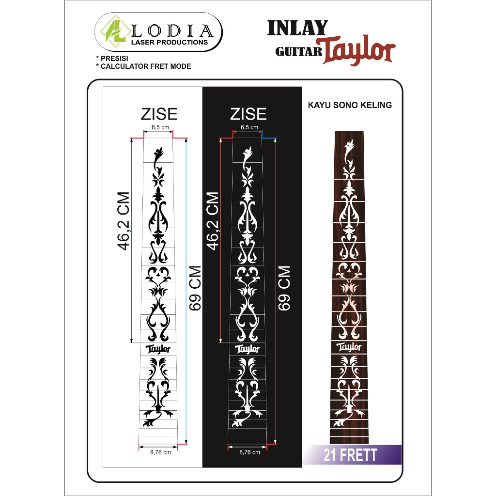 FINGERBOARD TAYLOR INLAY SONO KELING WOOD ACRYLIC INLAY Fingerboard Guitar Taylor