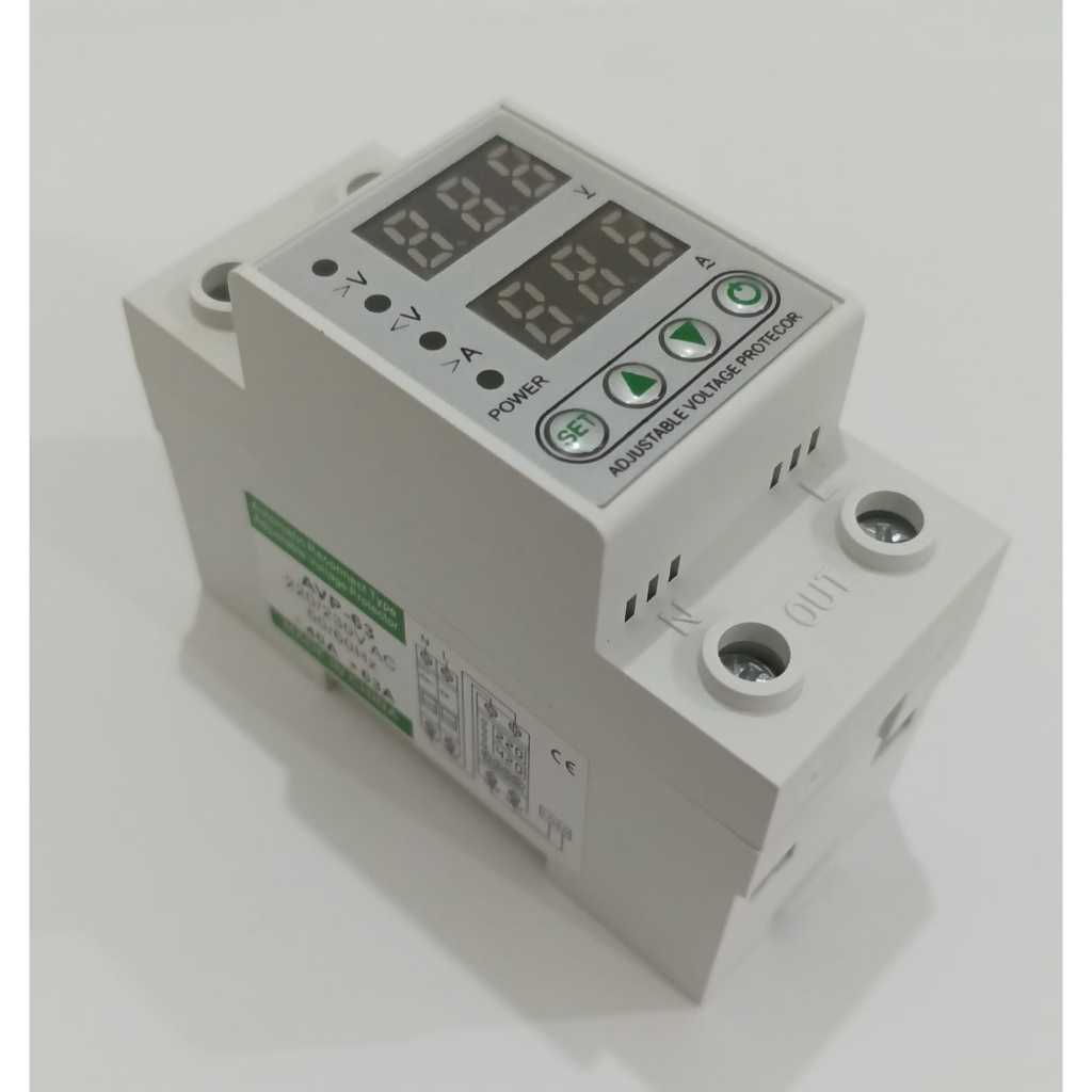 Avp-63 AC 220V 230V ปรับแรงดันไฟฟ้าและกระแสได้ 2P 63A 230VAC Din Rail ประเภท 4 ปุ่มและเชื่อมต่ออัตโน