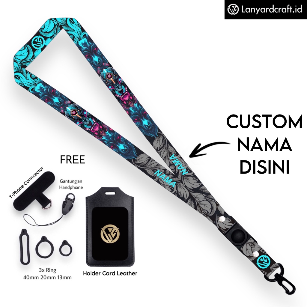 GANTUNGAN [SO-BH] Lanyard Craft Custom Name Wolf Series Request Single Name Card Holder Lanyard 2 ซม.