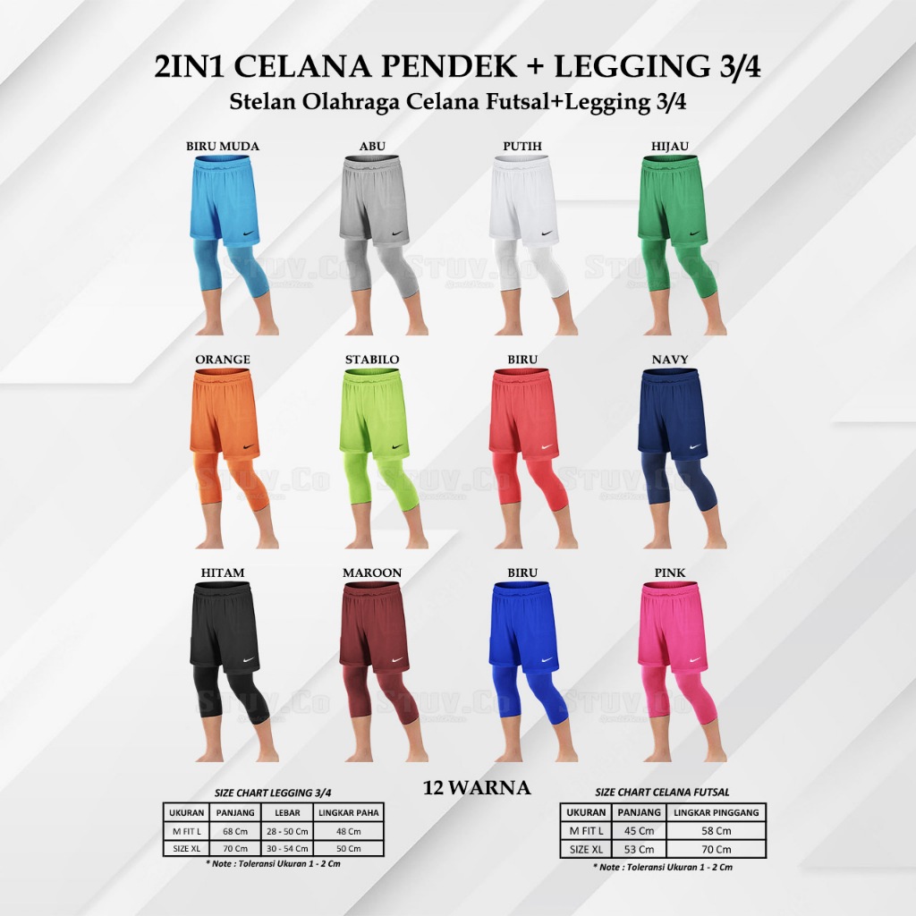 2IN1 DRYFIT SHORT PANTS SET LEGGING BASELAYER 3/4 SPORTS MEN WOMEN BASKETBALL BASEBALL SOFTBALL ETC.