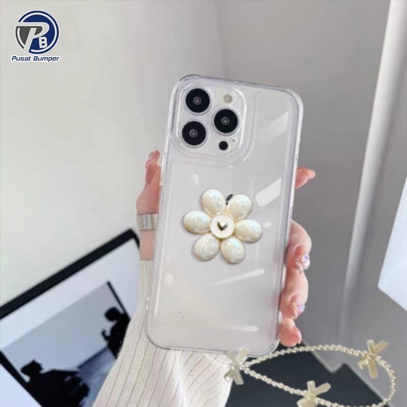 GC136 ซิลิโคนกรณีดอกไม้สีขาว Pop ขาตั้งสร้อยข้อมือเคสโทรศัพท์ Softcase/ปลอก Hp สําหรับ Samsung A17 A