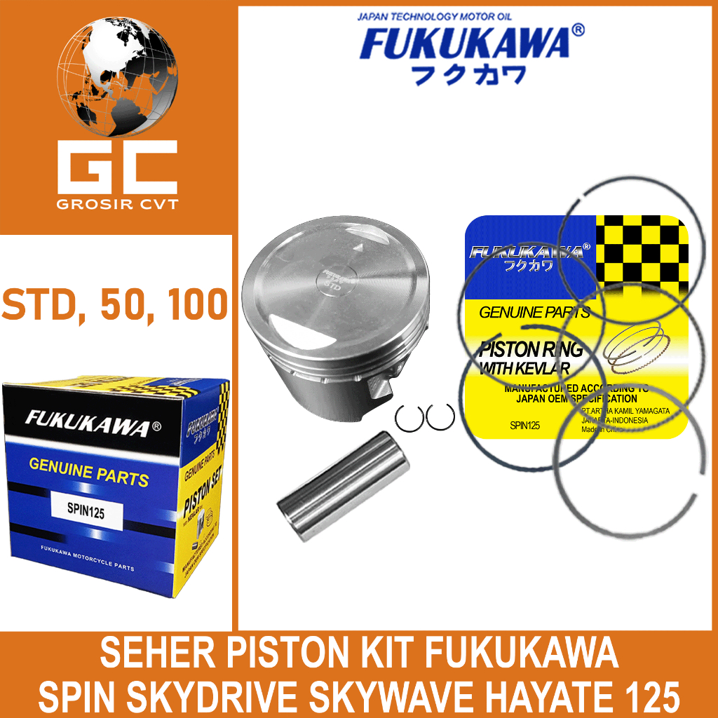 ชุดลูกสูบลูกสูบลูกสูบ Oversize Suzuki Spin Skydrive Skywave Hayate 125 cc STD 0.25 0.50 0.75 100 150