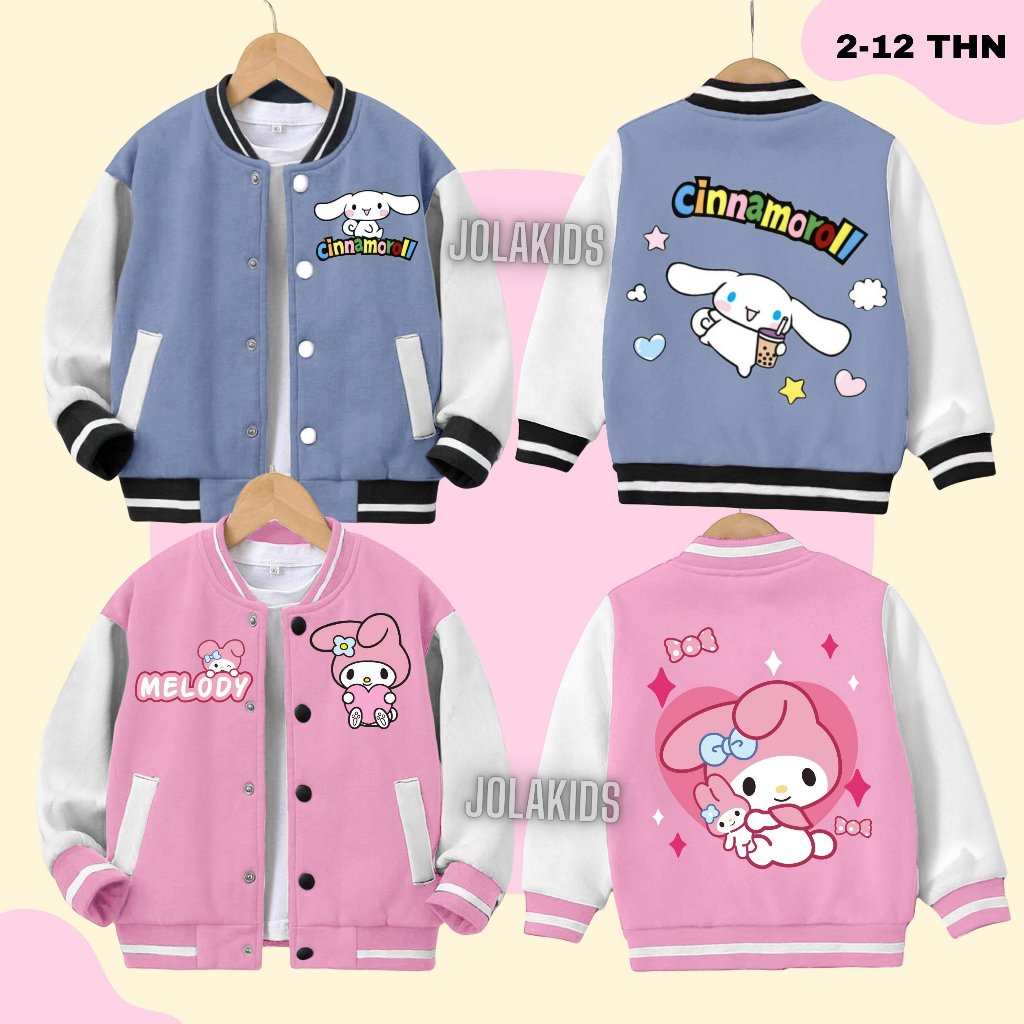 Cinnamoroll & Melody Girls Boys Baseball Jacket 2 - 12 Years Premium Childrens Varsity Jacket