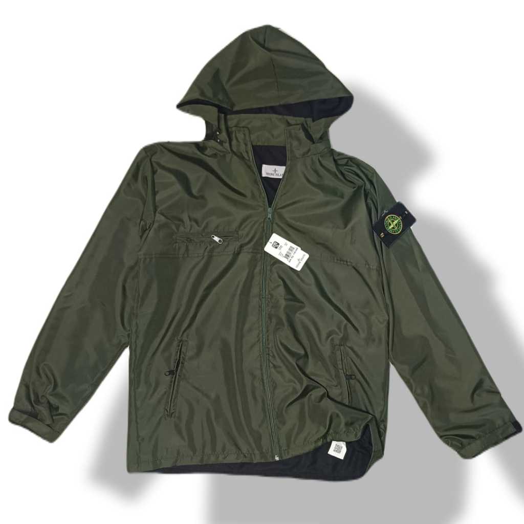 STONE ISLAND เกาะหินพรีเมี่ยม เสื้อแจ็คเก็ตกันน้ํา-เกาะหิน เสื้อแจ็คเก็ตกลางแจ้งกองทัพเขียว