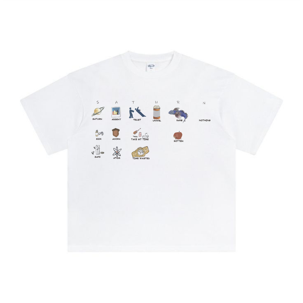 เสื้อยืดทรงกล่อง |Sza SATURN| ผู้ชายผู้หญิงเสื้อยืดสีขาว