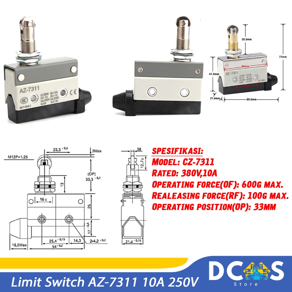 ลิมิตสวิตช์สวิตช์ลูกกลิ้ง CZ7311 CZ-7311 AZ7311 AZ-7311 1NO 1NC 10A