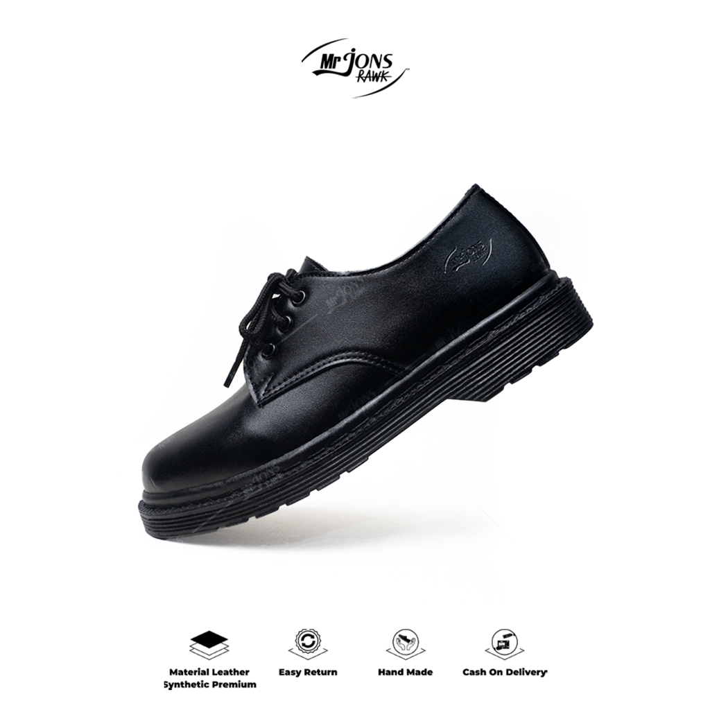 Hitam Mr.jonsrawk Official - รองเท้าเชิญสํานักงานอย่างเป็นทางการของผู้ชายสั้น 3 หลุมเย็บ Soll Black