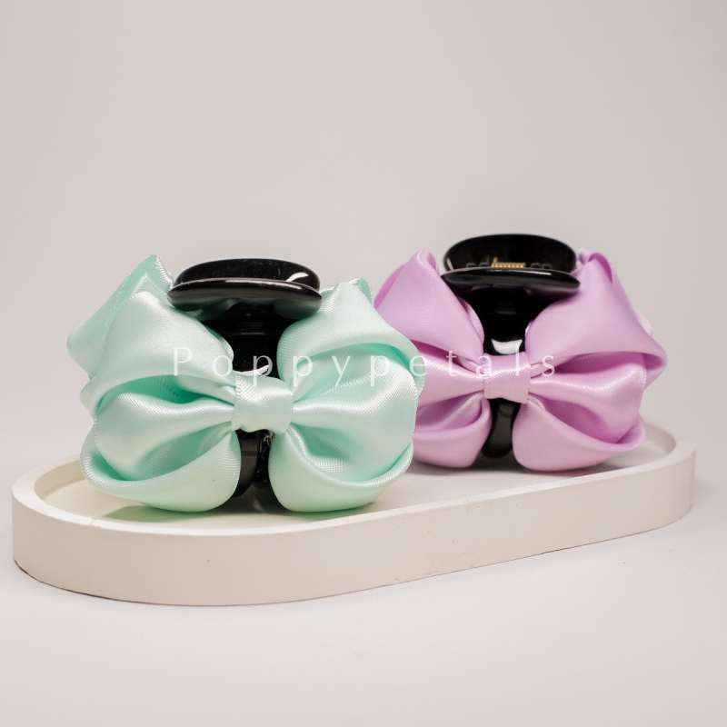 Poppypetals Olwen Ribbon Hairclaw - กิ๊บติดผมริบบิ้นผ้าซาตินผู้หญิงเกาหลี Premium Daily Ribbon Hairc