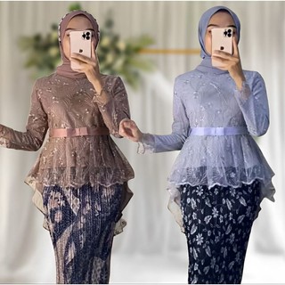 Modern Brocade Kebaya Aurora Tille Mix Long Batik Skirt Adult Wedding Dress
