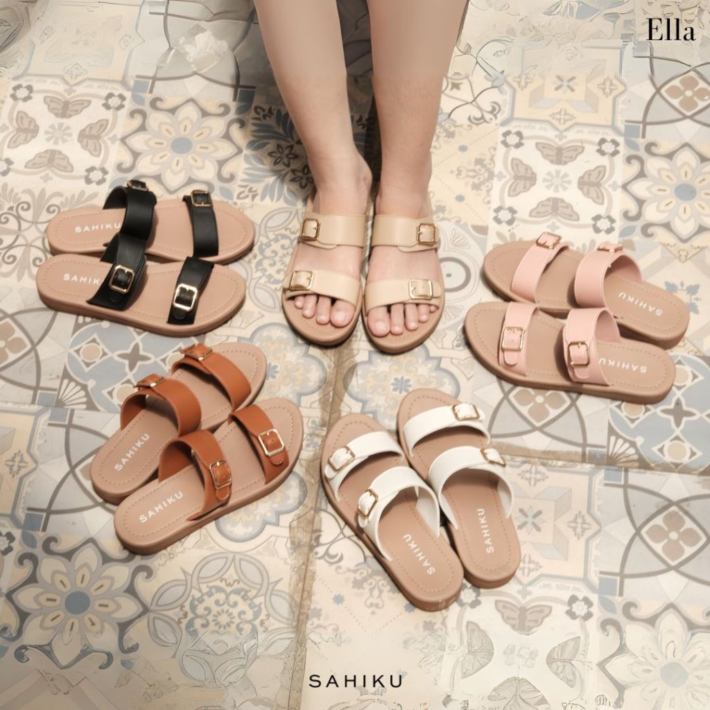 SAHIKU – Ella รองเท้าแตะส้นแบนลําลองผู้หญิง น้ําหนักเบา รองเท้าแตะส้นแบนแบบสวมกันลื่น