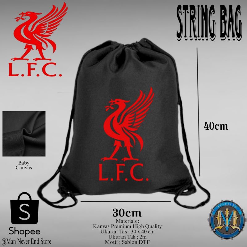 กระเป๋าหูรูดผ้าแคนวาสหนาพร้อมลิเวอร์พูลโลโก้ฟุตบอล YNWA Motif / Modern Drawstring School Bag Baby Canvas Premium 100% Liverpool Youll Never Walk Alone Football Club Cool / String Bag กระเป๋าเดินทางสําหรับผู้ชายและผู้หญิง Liverpool Football Logo