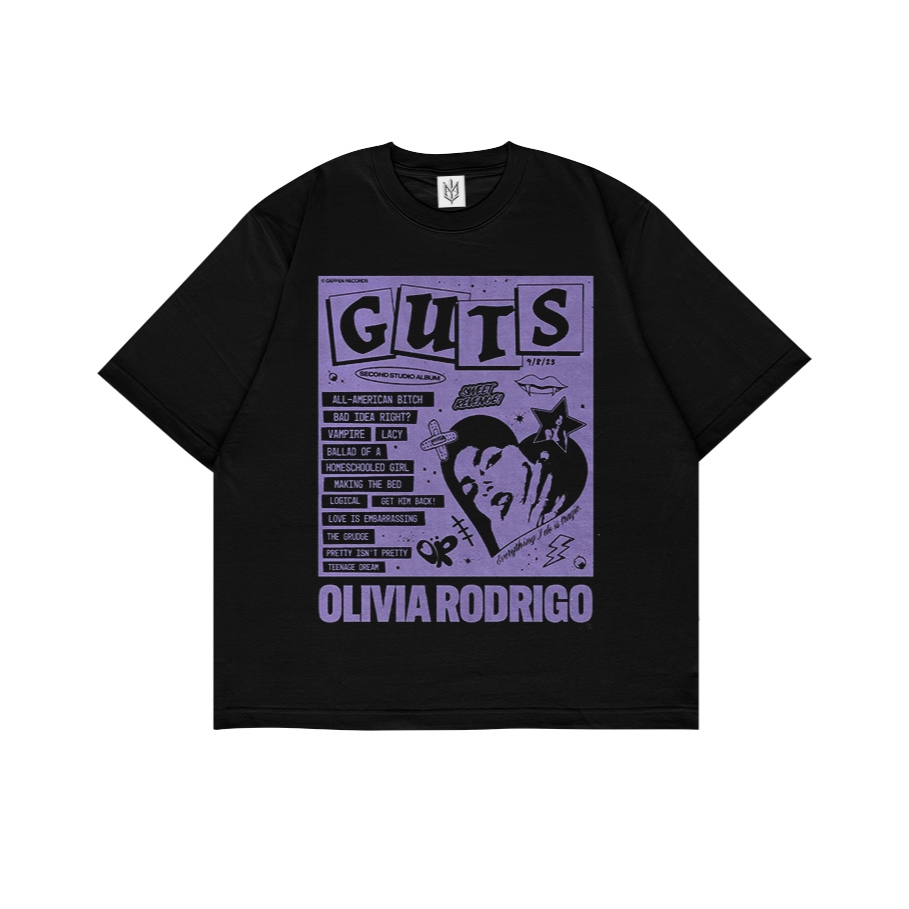 เสื้อยืดโปสเตอร์ OLIVIA RODRIGO MOUTH GUTS | เสื้อยืด OVERSIZE สีดําสไตล์ Y2K VINTAGE BOOTLEG GRUNGE