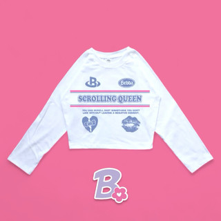 BEDDA - Croptee Scrolling Queen White Slim Fit Raglan Crop Long Sleeve