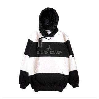 เสื้อแจ็กเก็ตฮู้ด ลายโลโก้ Stone ISLAND STRIP สีดํา