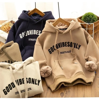 Goodvibesonly เสื้อแจ็กเก็ตกันหนาว มีฮู้ด ผ้าฝ้าย แบบหนา ลาย Distro FLEECE สีเทา ดํา แดง ขาว สําหรับเด็กผู้ชาย ผู้หญิง อายุ 3 4 5 6 7 8 9 10 11