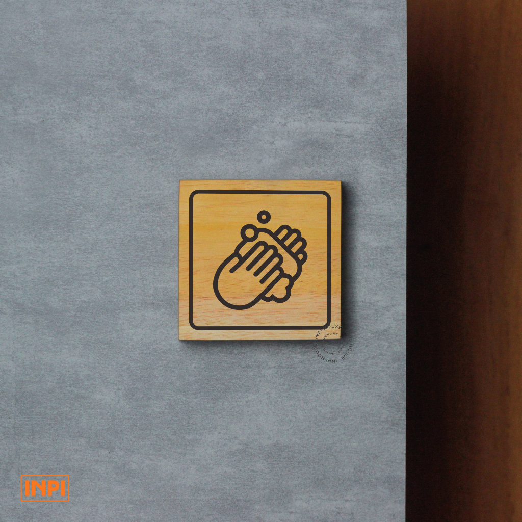 INPI HOUSE Signage Hand Wash - Hand Wash Area Sign Board - ไม้