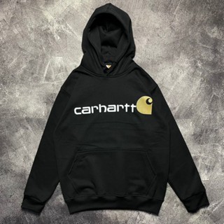 CARHARTT เสื้อกันหนาว มีฮู้ด แต่งซิป สีดํา ไซซ์ SIGNATURE