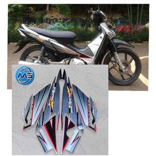 Hitam สติกเกอร์ลายทาง Honda Supra X 125 D 2005 สีเงิน สีดํา