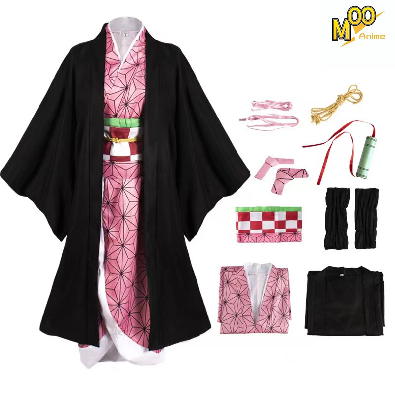 Nezuko คอสเพลย์ Demon Slayer Nezuko เครื่องแต่งกายสําหรับเด็ก Nezuko เสื้ออะนิเมะคอสเพลย์ชุดและวิกผม