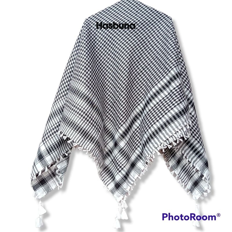 PUTIH HITAM ผ้าโพกหัวผู้ชายอาหรับสีดําและสีขาวธรรมดาล่าสุด / ผ้าโพกหัวผู้ชายผู้ใหญ่ Palestian พร้อม mocen ระดับพรีเมียม
