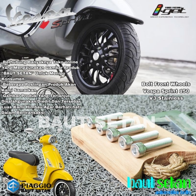 Vespa Sprint 150 V3 I-รับสลักเกลียวขอบล้อหน้าสแตนเลส