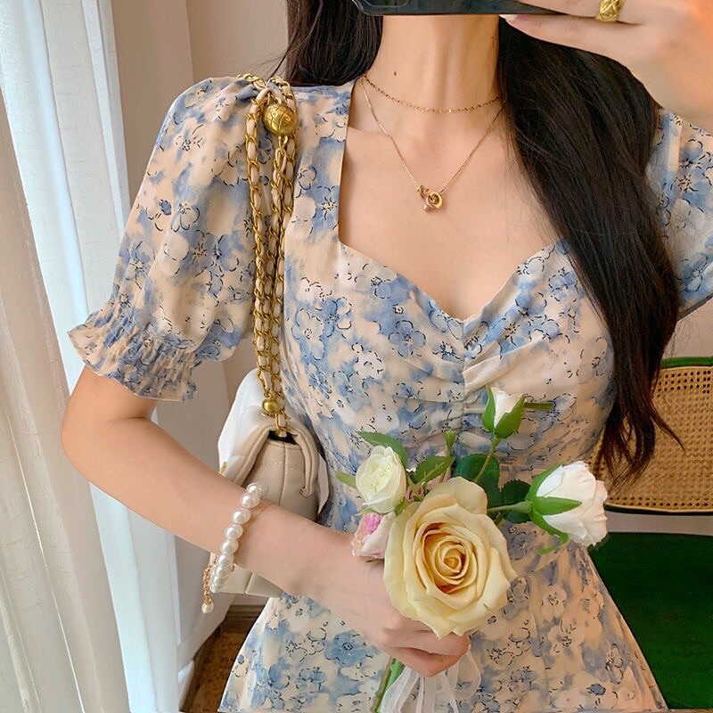 The0ne_ || V Neck Floral Tie Dye Premium Dress Import (S/M/L/XL/2XL) || ชุดเดรสปาร์ตี้ลายดอกไม้สําหร