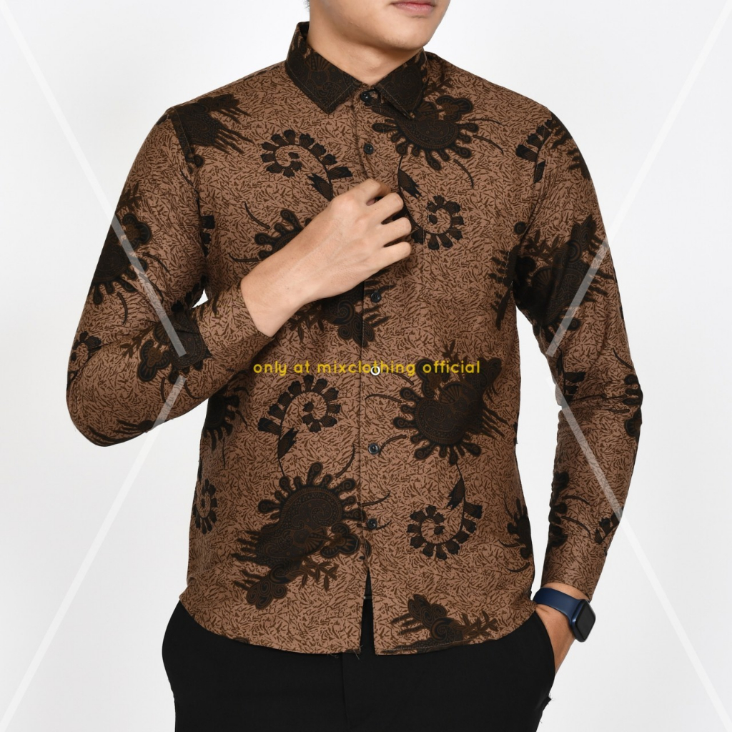 Kemeja เสื้อผ้าค้างคาวผู้ชาย MODERN SLIM FIT เสื้อบาติกแขนยาว UNIQUE MOTIF PATTERNS LB499 luigi bata