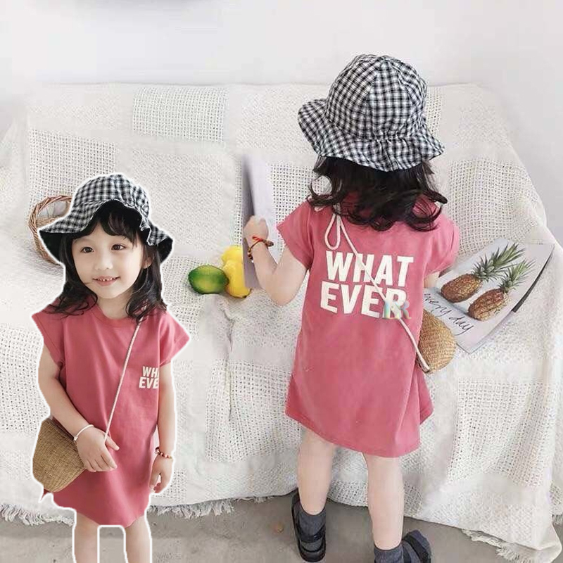 LNR Shop Midi Dress หญิงแขนสั้นด้านข้าง Slit Casual สําหรับสาวนําเข้ากระโปรงสั้นลําลองสไตล์หลวมชุดกร