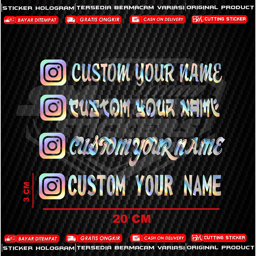 ใหม่ สติ๊กเกอร์ HOLOGRAM ที่กําหนดเอง NAME VARIATION FONT CUTTING STICKER