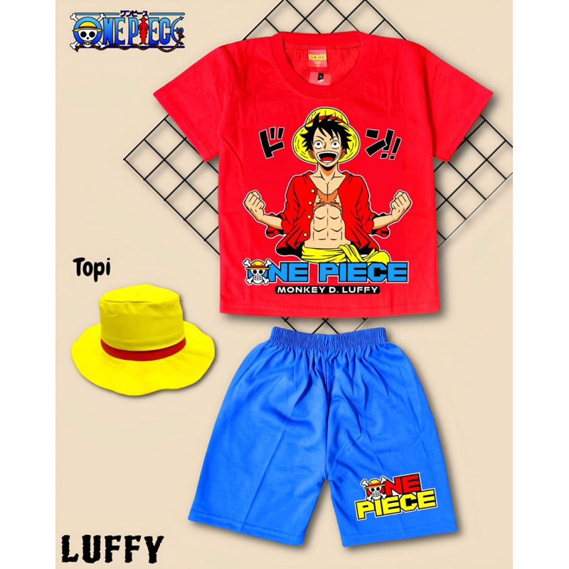 ใหม่ล่าสุด LUFFY ONE PIECE ชุดเด็กพร้อมหมวก LUFFY น่ารักเสื้อผ้าชิ้นเดียวสําหรับเด็กชายและเด็กหญิง