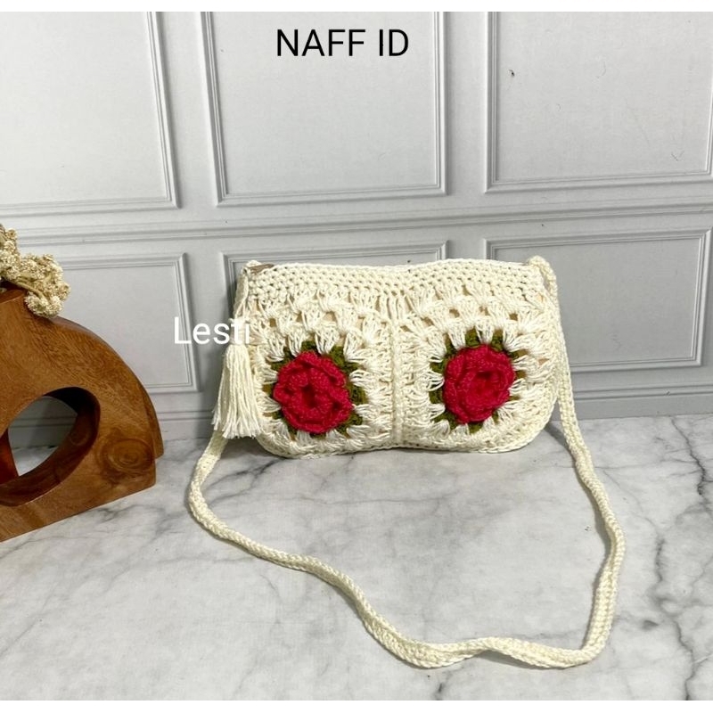 Lesti Handmade ถักดอกไม้ HP Bag/กระเป๋าสะพายผู้หญิง/Handmade KnitBag Premium-NAFF.ID