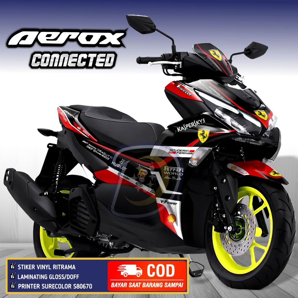 รูปลอก Aerox 155 เชื่อมต่อ 2021 Striping Aerox 2021 สติ๊กเกอร์ Yamaha Aerox เชื่อมต่อ Ferrari
