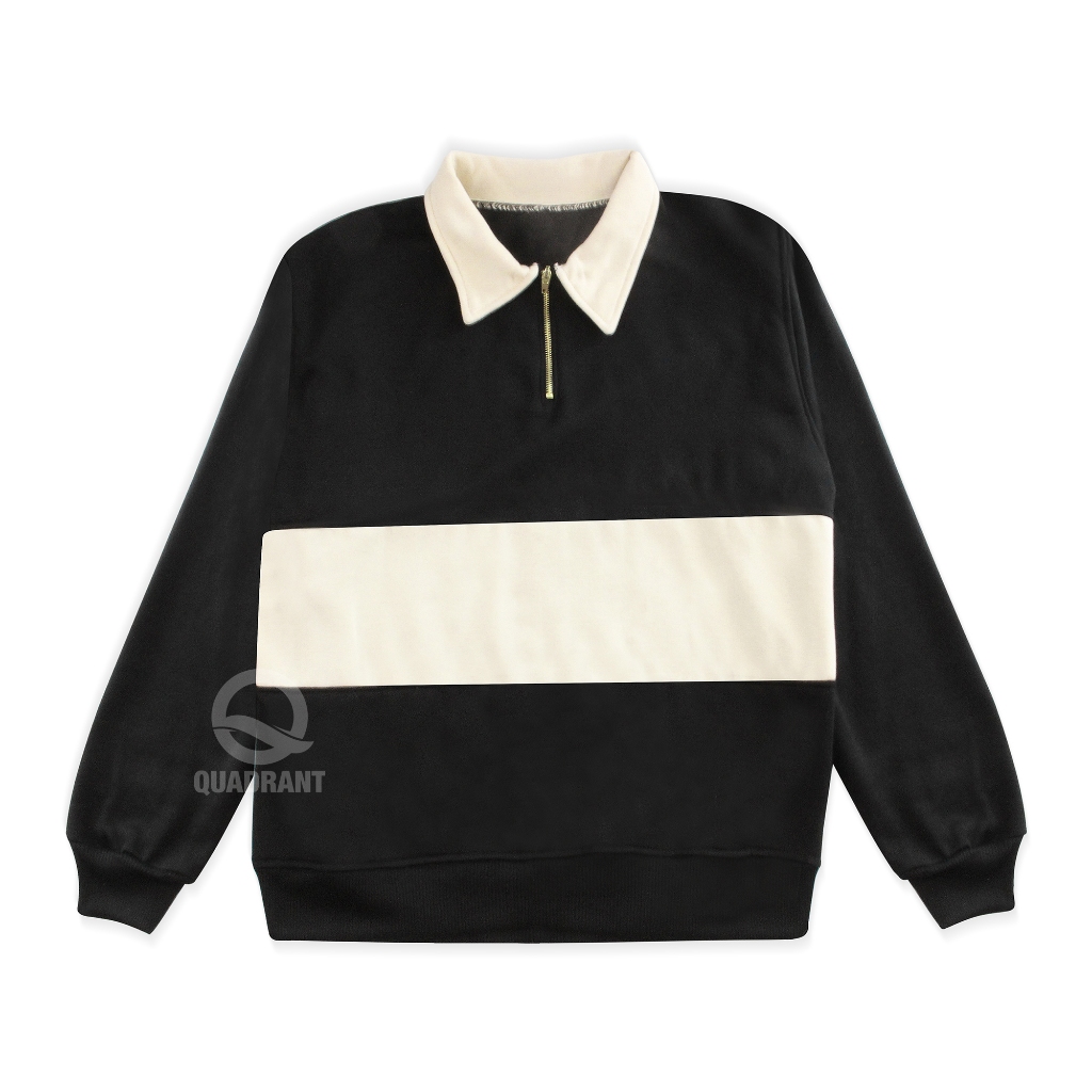 QUADRANT Rugby Sweater เสื้อกันหนาวครึ่งซิปสีดําล้วน